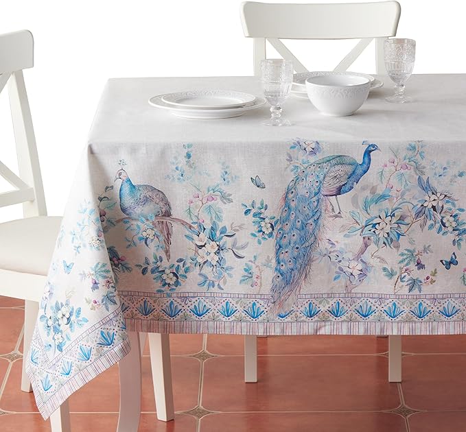 Maison d' Hermine Premium Table Cloth Rectangle Table 100% Combed Cotton 108 x 70 Inches Tablecloth Reusable Decorative for Dining Room, Farmhouse, Party, Festive & Wedding - Peacock Utopia - Orginal