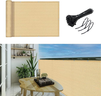 3'x10'Balcony Privacy Screen Cover Fence Cover UV Protection Weatherproof Windscreen Heavy Duty for Patio, Backyard,Sand