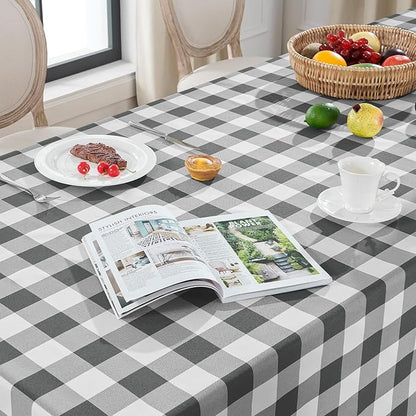Softalker Gingham Checkered Tablecloth Rectangle - Outdoor Waterproof Buffalo Plaid Table Cloth, Stain Resistant Washable Table Cover for Picnic, Camping, Dining - Grey and White, 54 x 108 Inch