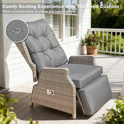 Outdoor Recliner with Adjustable Backrest and Footrest, PE Rattan Lounge Chair - Image 5