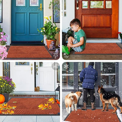 Smiry Front Door Mat Outside Entrance, Heavy Duty Sturdy Natural Rubber Doormat, Trap Dirt and Moisture, Easy Clean Low Profile Mats for Indoor Outdoor Entry, Irregular Triangle (36x24, BRN-Orange)