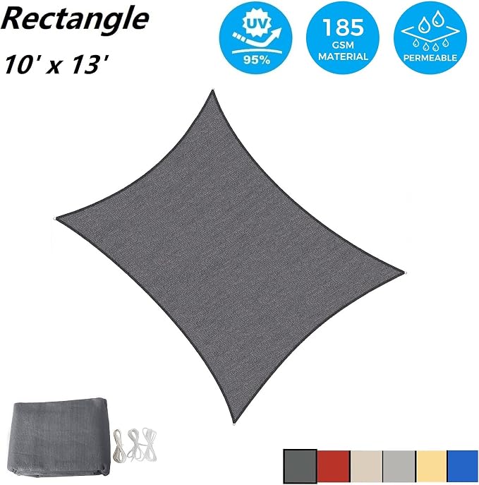 AsterOutdoor Sun Shade Sail Rectangle 10' x 13' UV Block Canopy - Image 2