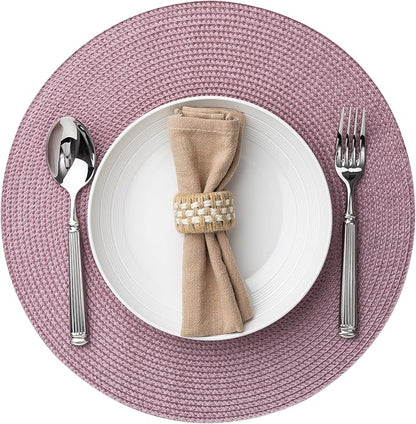 Round Placemats Set of 6 Plastic Woven Placemats Washable Wipeable Table Mats for Dining Table Heat Resistant Non-Slip Circle Place Mats (Lilac)