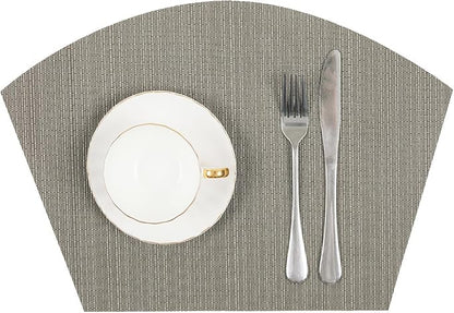 SHACOS Wedge Placemats Set of 4 for Small Round Table Woven Vinyl Non Slip Heat Resistant Table Place Mats Wipe Clean Indoor Outdoor (4, Gray)