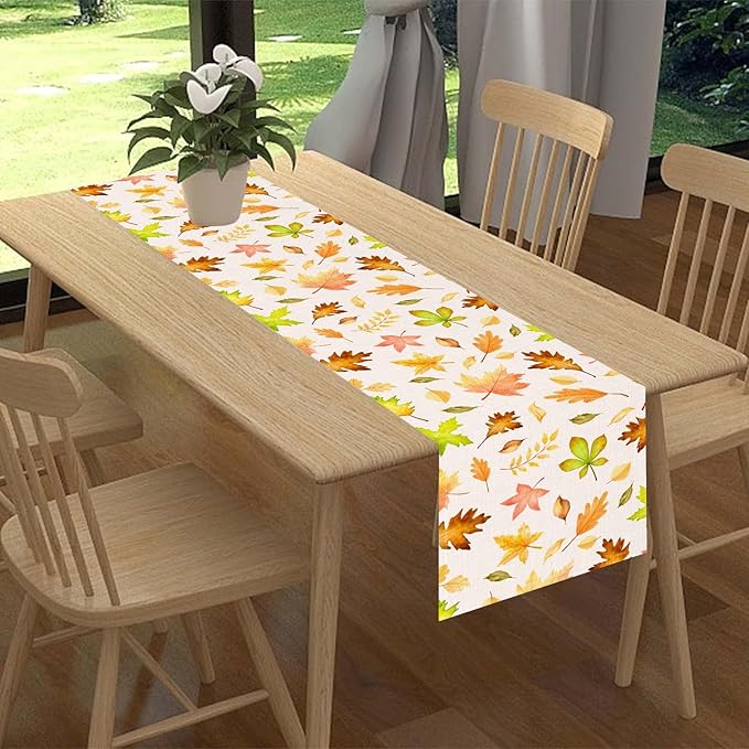 Fall Table Runner, Farmhouse Seasonal Autumn Maple Leaves Harvest Thanksgiving Coffee Table Center Decor for Home Kitchen Dining Patio Holiday Party Indoor Outdoor Table Decorations, 13"x108" Inch
