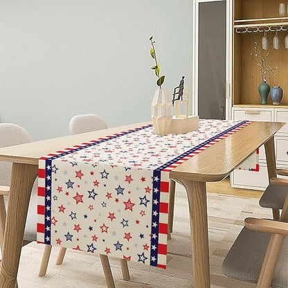 4th of July Table Runner, America Memorial Day Independence Day Stripe Stars Patriotic Table Runner for Home Kitchen Dining Indoor Holiday Farmhouse 13x90in