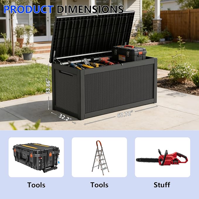320 Gallon Outdoor Storage Box Resin Deck Box All Weather Waterproof Large - Image 6
