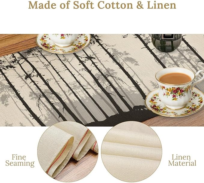 Retro Bear Table Runner, Rustic Foggy Forest Wild Animal Table Runner for Kitchen Dining Home Coffee Party 13x70in
