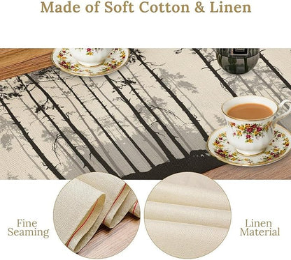 Retro Bear Table Runner, Rustic Foggy Forest Wild Animal Table Runner for Kitchen Dining Home Coffee Party 13x70in