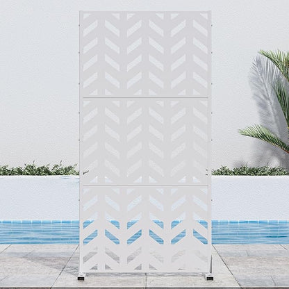 Casaphoria Metal Privacy Screen Outdoor, 72" H x 35" W Freestanding Decorative Privacy Screen for Patio Deck Balcony Garden with Stable Base, White-Keith