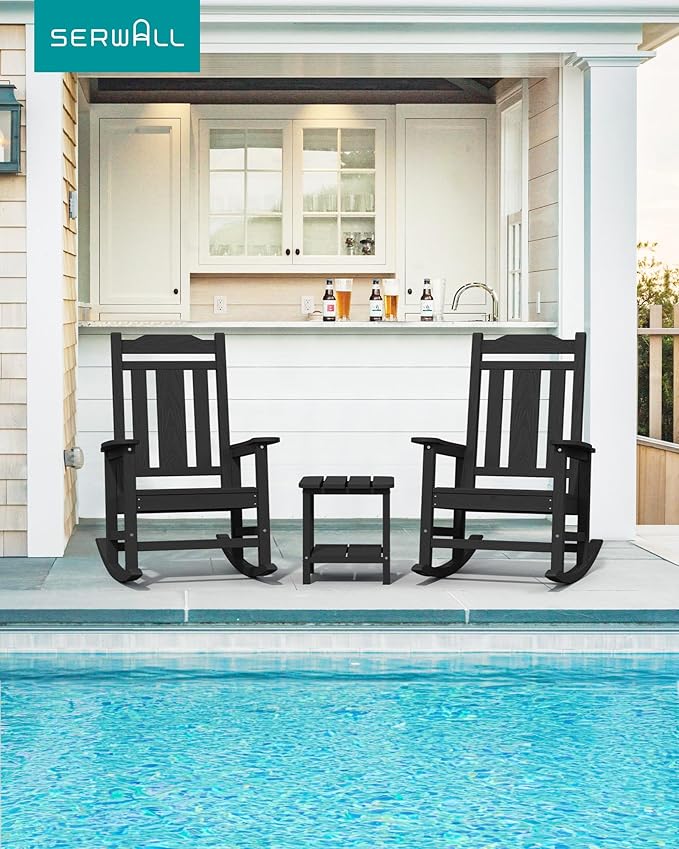 SERWALL Rocking Chair Outdoor, HDPE Front Porch Rocker - Image 2