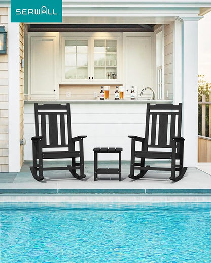 SERWALL Outdoor Rocking Chairs Set of 2, HDPE Porch Rocker Outdoor, Porch Rocker - Image 2