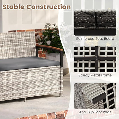 RELAX4LIFE Wicker Outdoor Storage Bench, Rattan Deck Box | 46 Gallon Mix Grey - Image 6