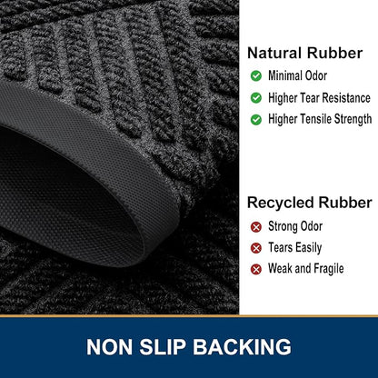 Smiry Half Circle Front Door Mat Outside Entrance, Heavy Duty Outdoor Indoor Natural Rubber Doormat, Non Slip, Trap Dirt and Moisture, Easy Clean, Low Profile Patio Porch Entryway Mat, 29.5x17, Black
