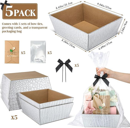 Wonderjune 20 Pcs Valentines Day Gift Baskets Empty To Fill Baskets For Gifts Empty With Gift Bag Bow Valentines Gifts Storage Basket Bulk for Wedding Party Wrapping(Silver)