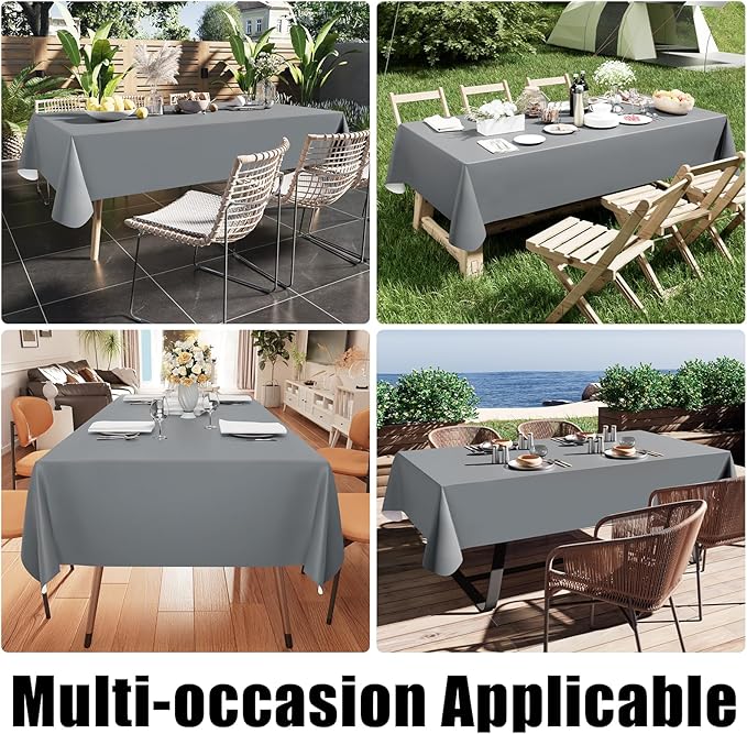 Smiry Rectangle Table Cloth 52x70 Inch, Waterproof Wipeable Vinyl Tablecloths Protector, Oil Spill Proof Plastic Table Cover for Dining, Picnic, Camping, Outdoor, Grey