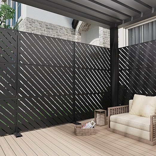 Casaphoria 72" H x 47" W Metal Outdoor Privacy Screen, Freestanding Decorative Divider for Patio, Deck, Balcony, and Garden with Stable Base, Black Bernard