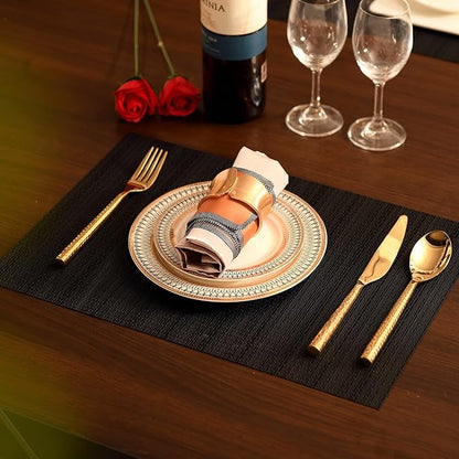 SLKQG Black Placemats Set of 4 - Easy Clean Washable Vinyl Placemats - Wipeable Heat Proof Table Mats for Dining Table - 17x12 Inch (Pure Black, 4)
