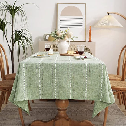 Chassic 60 x 60 inches Farmhouse Style Linen tablecloths, Wrinkle Resistant Washable Dining Room Table Cloths for Square Tables - Hemstitch Sage Green