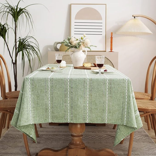 Chassic 60 x 60 inches Farmhouse Style Linen tablecloths, Wrinkle Resistant Washable Dining Room Table Cloths for Square Tables - Hemstitch Sage Green