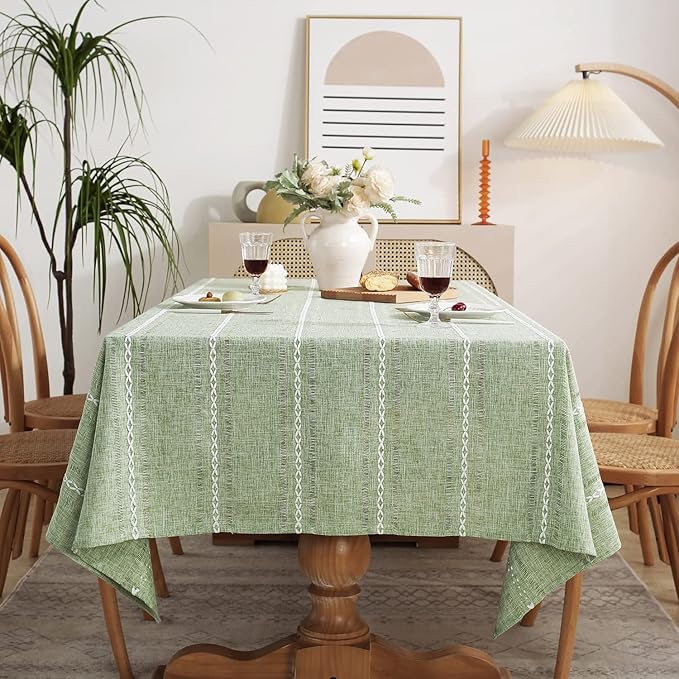 Chassic 54 x 72 inches Farmhouse Style Linen tablecloths, Wrinkle Resistant Washable Dining Room Table Cloths for Small Rectangle Tables - Hemstitch Sage Green