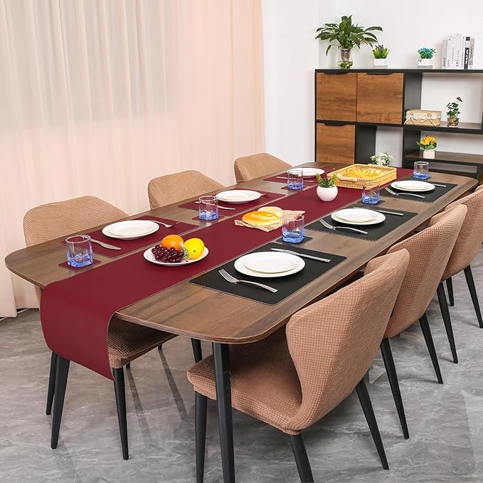 Myir JUN Table Runner Double Sided Vinyl Runner Table 72 Inch Long Runner for Table Washable Waterproof Non-Slip for Home Decorations Red Black,12 x 72 inch