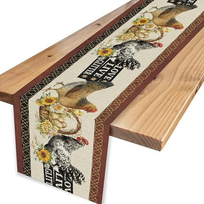 Farmhouse Rooster Table Runner, Rustic Vintage Chicken Egg Sunflower Floral Cow Hen Red Coffee Table Center Decor for Family Kitchen and Dining Room Outdoor Country Party Table Decorations, 13"x72"