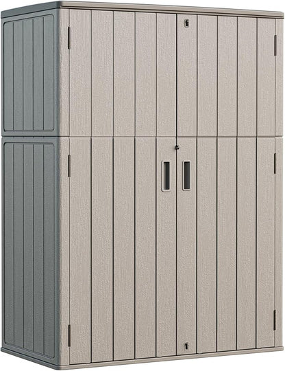 HOMSPARK Outdoor Storage Shed Weather Resistance, Patio Storage Cabinet Lockable Resin Tool Shed for Storage of Bike, Trash Cans, Garden Tools (Shallow Coffee, 66 Cu.ft)