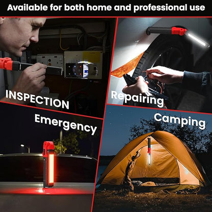 Rechargeable Work Light 2200mAh Magnetic LED Work Light Flashlight Mechanic Light Tool for Men Him, Foldable Lamp with Hook for Car Repair Emergency BBQ Grill