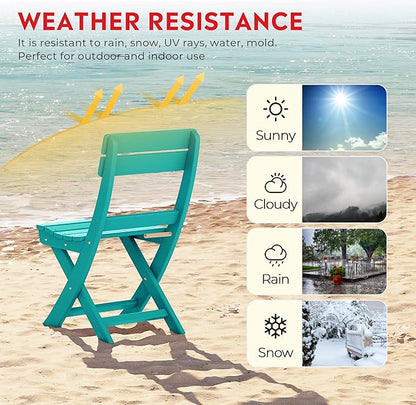 Costaelm Paradise 3-Piece Outdoor HDPE Folding Patio Bistro Table and Chairs, Turquoise