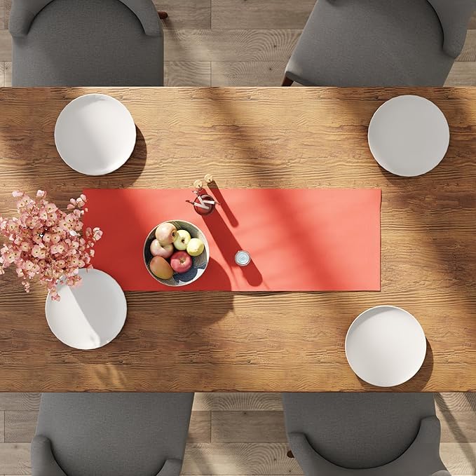 Encasa XO Table Runner 13"x36" Long | Cotton Canvas Fabric | Coral Solid Color | Machine Washable & Durable