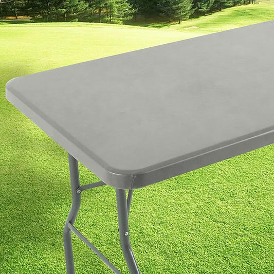 LURKA Rectangle PU Leather Table Cover/Tablecloth with Elastic Fitted Edge – Waterproof, Oil-Proof, Scratch-Resistant, Wipeable Protector for Dining, Kitchen, Outdoor Picnic, Party (Silver, 4FT)
