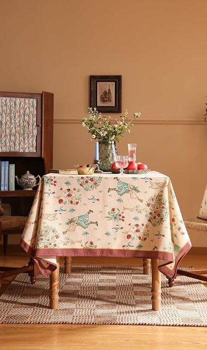 patdrea Designer Italian Beige Tablecloth for Rectangle Table,Vintage Anti-Wrinkle Linen Tree Pattern Table Cloth,Decor Cover for Kitchen Dining,Christmas,Thanksgiving,55"x79"-Tatiana a