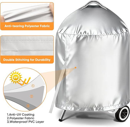 iCOVER Grill Cover for Weber 22 Inch Charcoal Kettle- Heavy Duty Waterproof BBQ Cover for Weber Char-Broil 22 Inch Charcoal Kettle Grills, Silver