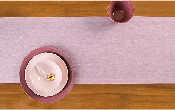 Solino Home Linen Bubblegum Pink Table Runner 132 Inches Long - Athena, 100% Pure Linen Dining Table Runner 14 x 132 Inch for Valentines, Spring, Easter