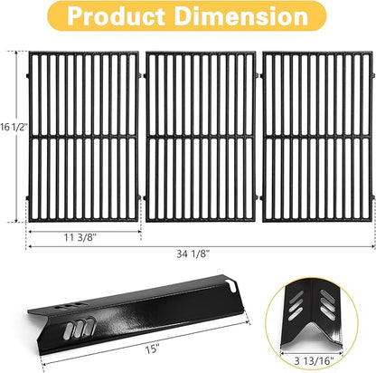 Grill Replacement Parts for Dyna Glo 6 Burner DGB610SSP, DGF600SSP, Cast Iron Grill Grates and Heat Plates for Dyna-Glo Grill Parts