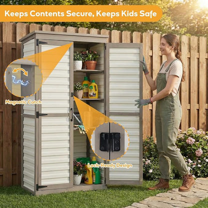 Outdoor Storage Cabinet, Wood & Plastic Garden Shed - Image 3