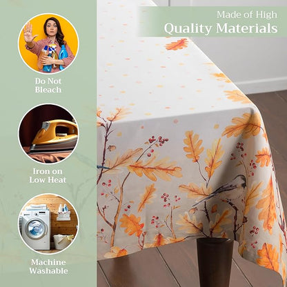 Maison d' Hermine Table Cloth Rectangle Table 100% Cotton 60 x 108 Inches Fall Tablecloth Reusable Everyday Use for Thanksgiving Christmas Decorations Dining Farmhouse Party (Oak Leaves)