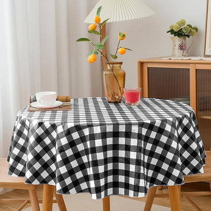 Nasitos 2 Pack Checkered Round Tablecloth 60 Inch-Waterproof Oil & Spill Proof Washable Wipeable Table Cloth, Black and White Plastic Table Cover Flannel Backed for Dining, Party, Outdoor, Picnic