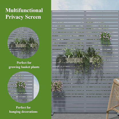 Casaphoria Metal Privacy Screen Outdoor, 72" H x 47" W Freestanding Decorative Privacy Screen for Patio Deck Balcony Garden with Stable Base, Grey-Louvered