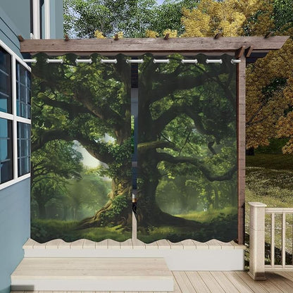 Nature Theme Outdoor Curtains for Patio Waterproof,Forest Pattern,Privacy Weatherproof Grommet Outside Curtains for Porch, Pergola, Cabana,Set of 2 Panels,42 x 84 inch,Green