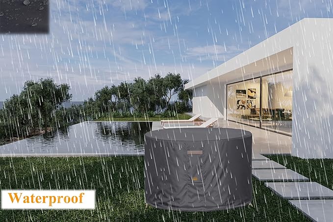 Fire Pit Cover 600D Heavy Duty Waterproof Fabric With PVC Coating Round 50" Dia x 24" H Dark Grey Fits 44-48 inch Fire Pit Table Fade Resistant Outdoor Firepit Cover