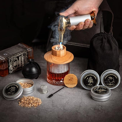 Cocktail Smoker Kit – Drink Smoker Bartender Kit with Torch, Sphere Ice Molds, Aromatic Wood Chips – Professional Bourbon Smoker Kit for Cocktails, Whiskey. Butane not Included