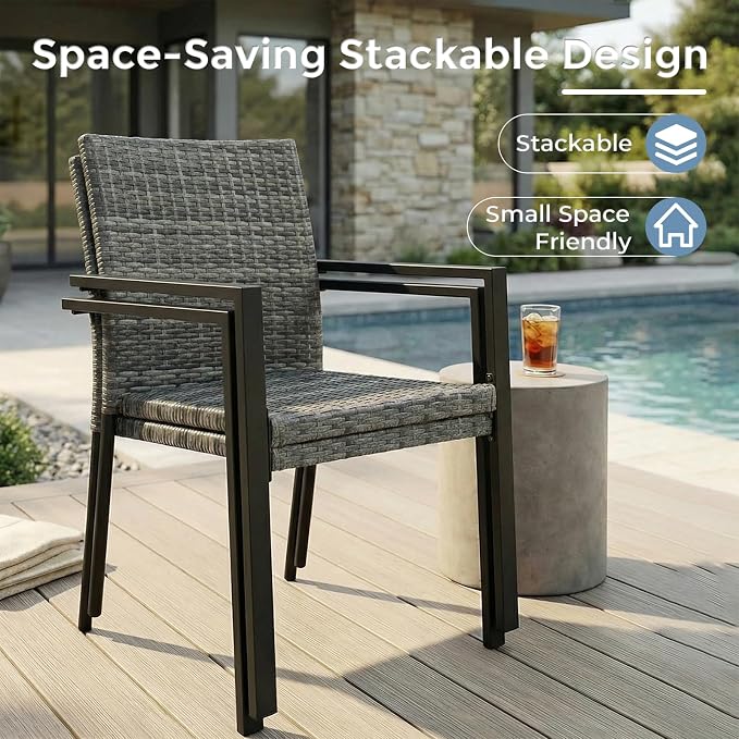 Stackable Patio Chairs Set of 2, Outdoor Wicker Dining Chairs, Space-Saving - Image 6