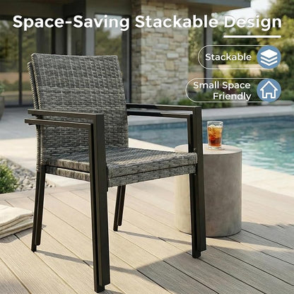 Stackable Patio Chairs Set of 2, Outdoor Wicker Dining Chairs, Space-Saving - Image 6