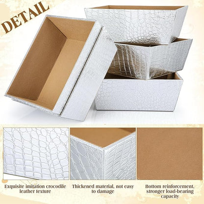 Wonderjune 20 Pcs Valentines Day Gift Baskets Empty To Fill Baskets For Gifts Empty With Gift Bag Bow Valentines Gifts Storage Basket Bulk for Wedding Party Wrapping(Silver)