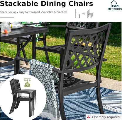 MFSTUDIO Patio Dining Set for 8, Outdoor Dining Set with Umbrella Hole, Metal Patio Table and Chairs Set, 9 Piece Outdoor Patio Furniture Set for Deck Backyard Poolside Garden