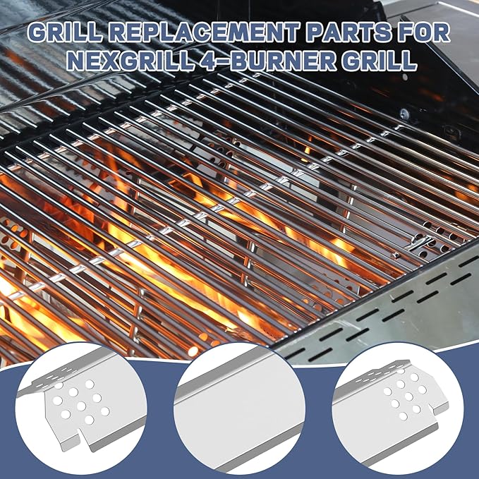 Grill Parts for Nexgrill replacement parts 4 Burner 720-0925 720-0925PG, Stainless Cooking Grate,Heat Shield and Burner Kit for Nexgrill 720-0925P Replacement Parts for Nexgrill 4 Burner Gas Grill