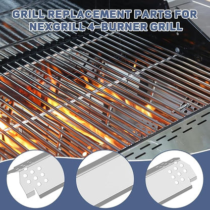 Grill Parts for Nexgrill replacement parts 4 Burner 720-0925 720-0925PG, Stainless Cooking Grate,Heat Shield and Burner Kit for Nexgrill 720-0925P Replacement Parts for Nexgrill 4 Burner Gas Grill