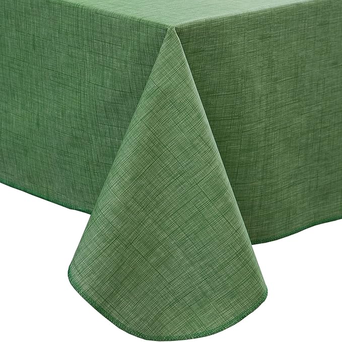 LIBERECOO Vinyl Tablecloth with Flannel Backing, Grass Green, Waterproof, Stain-Resistant, Easy-Clean Table Cover for Holiday, Dining, Kitchen, and Outdoor Use, 60" x 120" Rectangle